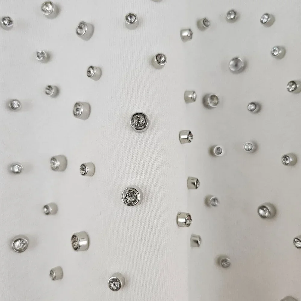 Express Womens Sz L Neutral Rhinestone Embellished Crew Neck Fleece Sweatshirt - Picture 3 of 10